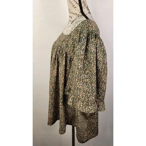 Arula Babydoll Top Sz C 3X Square Neck Green Floral Short Sleeve Ruffle Bohemian - Picture 5 of 10